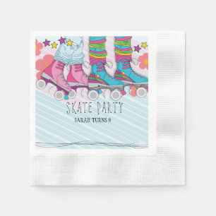 Trendy Roller Skatting Girls Rainbow Birthday Napkin