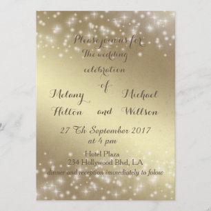 Trendy romantic sparkles golden look wedding invitation