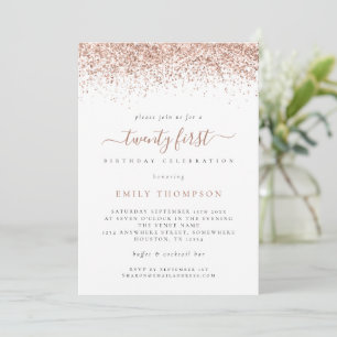 Trendy Rose Glitter Script 21st Birthday Party Invitation