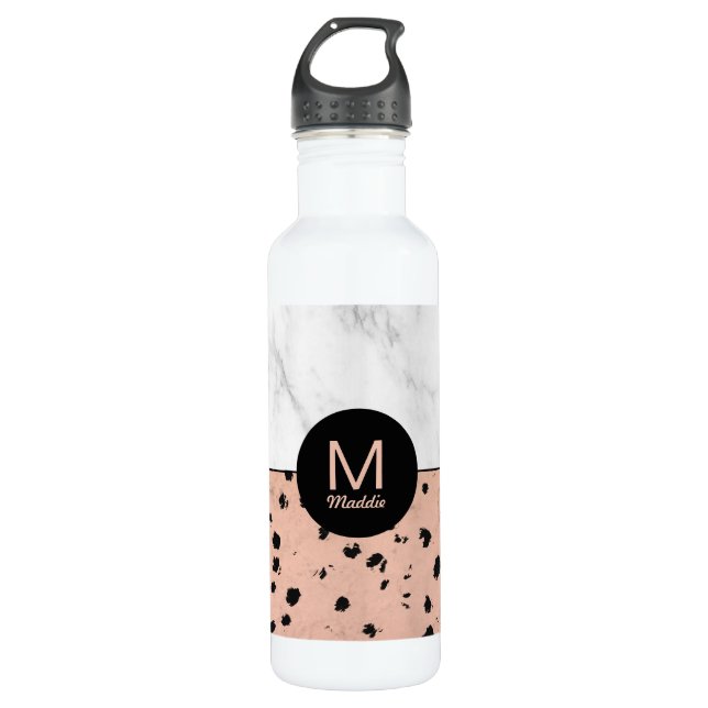 Trendy Rose Gold and Marble with Monogram 710 Ml Water Bottle (Front)