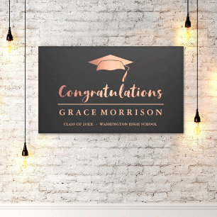 Trendy Rose Gold  Black Congratulations Graduation Banner