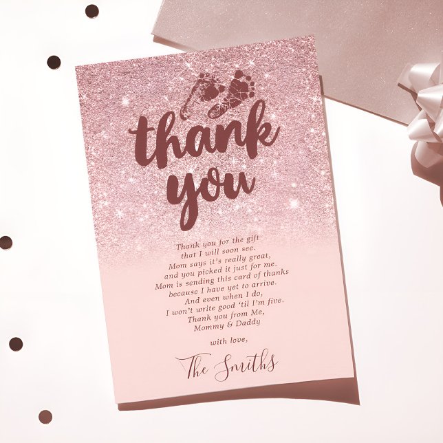  Trendy Rose Gold Blush Pink Ombre Baby Shower Thank You Card (Creator Uploaded)