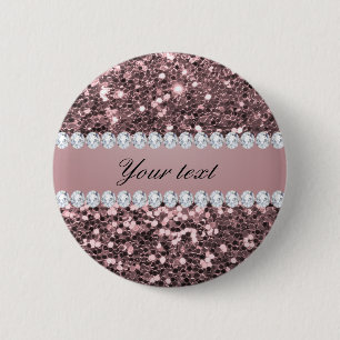 Trendy Rose Gold Faux Glitter and Diamonds 6 Cm Round Badge