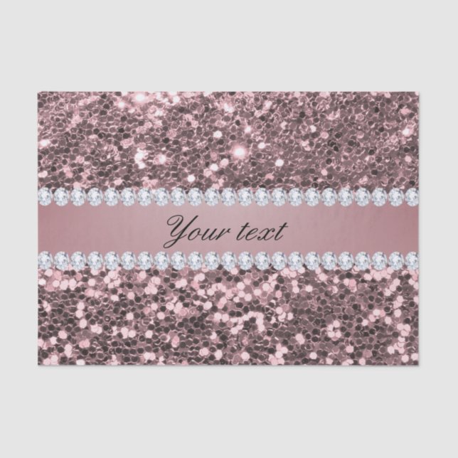 Trendy Rose Gold Faux Glitter and Diamonds Tissue Paper (Front)