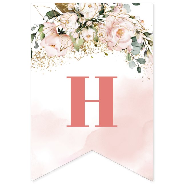 Trendy rose gold floral sage 16th Birthday Party  Bunting (First Flag)