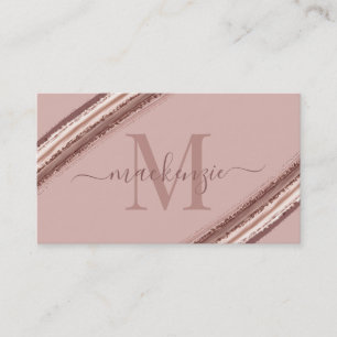 Trendy Rose Gold Foil Copper Brush Monogram Business Card
