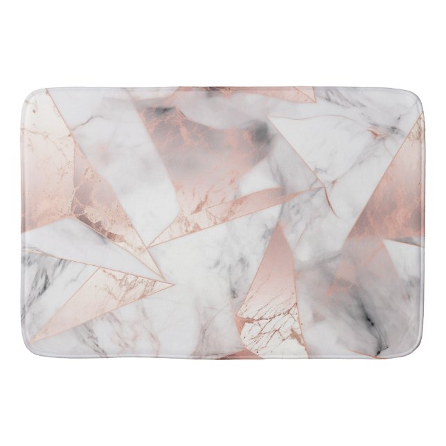 Trendy Rose Gold Geometric Marble Bath Mat (Front)