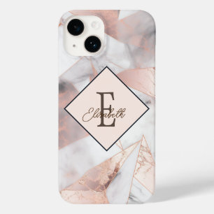 Trendy Rose Gold Geometric Marble Case-Mate iPhone 14 Case