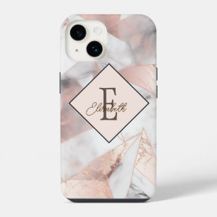 Trendy Rose Gold Geometric Marble iPhone 14 Case
