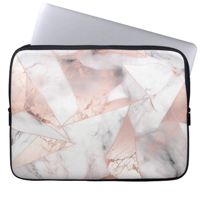 Trendy Rose Gold Geometric Marble  Laptop Sleeve (Front)
