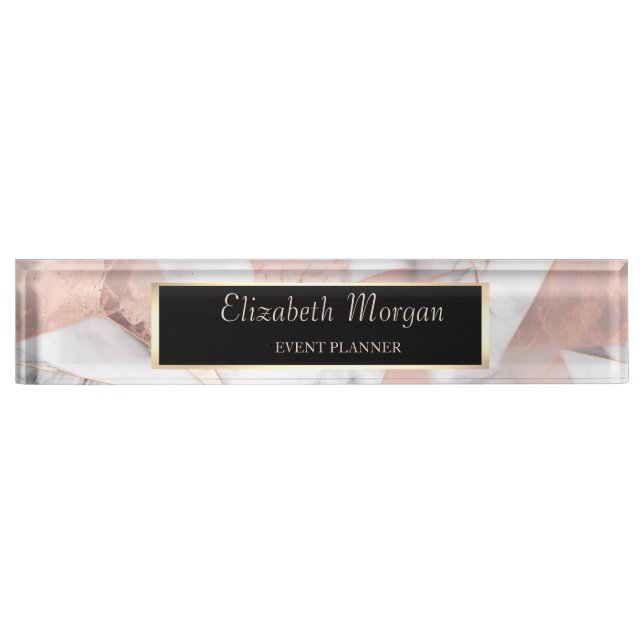 Trendy Rose Gold Geometric Marble  Nameplate (Front)