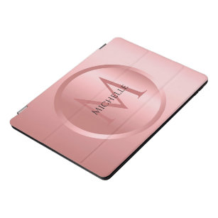 Trendy Rose Gold Girly Template Elegant Monogram iPad Pro Cover