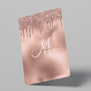 Trendy Rose Gold Glitter Drips Monogram Gift Playing Cards