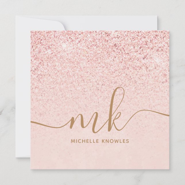 Trendy Rose Gold Glitter Fancy Initials and Name (Front)