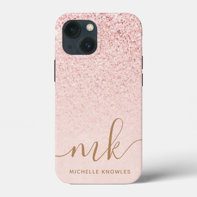 Trendy Rose Gold Glitter Fancy Initials and Name Case-Mate iPhone Case (Back)