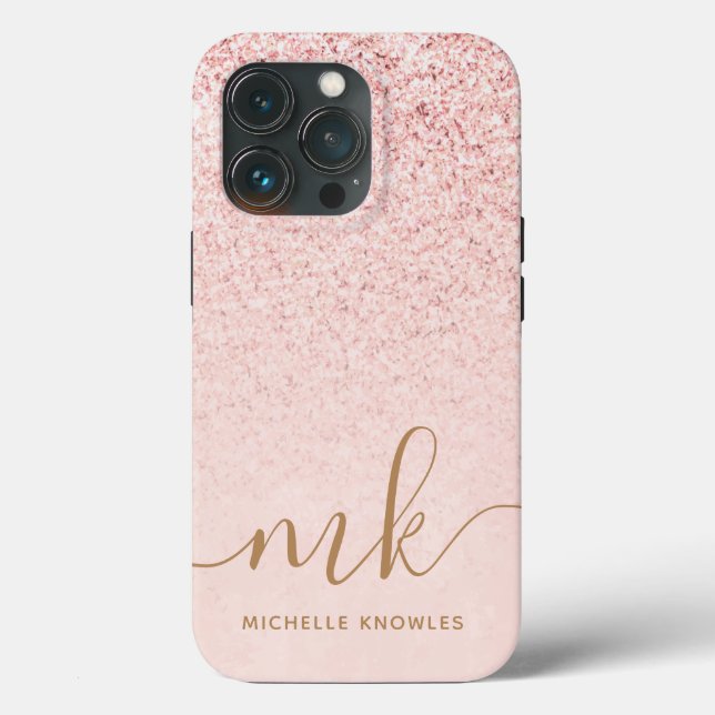 Trendy Rose Gold Glitter Fancy Initials and Name Case-Mate iPhone Case (Back)