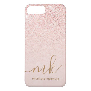 Trendy Rose Gold Glitter Fancy Initials and Name Case-Mate iPhone Case
