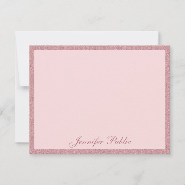 Trendy Rose Gold Glitter Handwritten Script Text Card (Front)