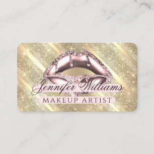 Trendy Rose Gold Glitter Lips Makeup Artist Gold Business Card