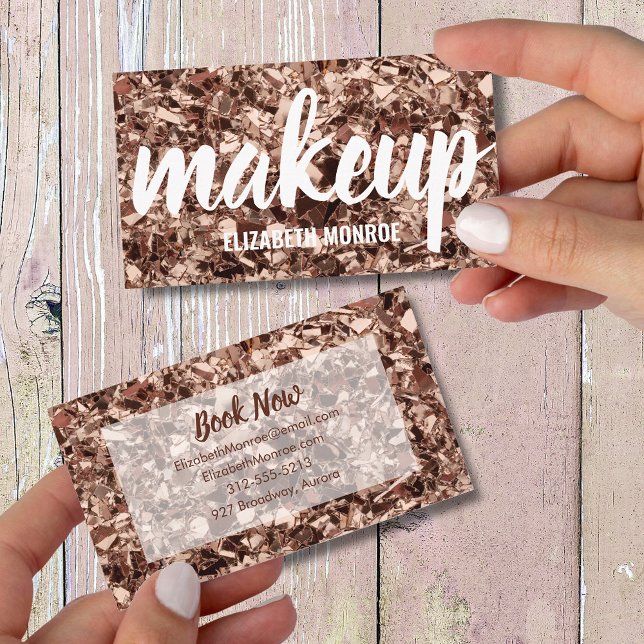 Trendy Rose Gold Glitter Makeup Artist Business Card (Creator Uploaded)