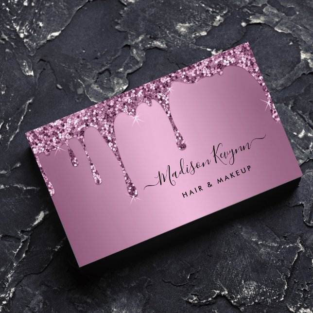 Trendy Rose Gold Glitter Makeup Artist Hair Salon  Business Card (Creator Uploaded)