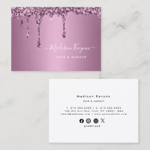 Trendy Rose Gold Glitter Makeup Artist Hair Salon Business Card