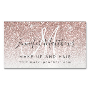 Trendy Rose Gold Glitter Makeup Artist Hair Salon Magnetic Business Card