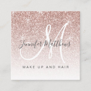 Trendy Rose Gold Glitter Makeup Artist Hair Salon Square Business Card