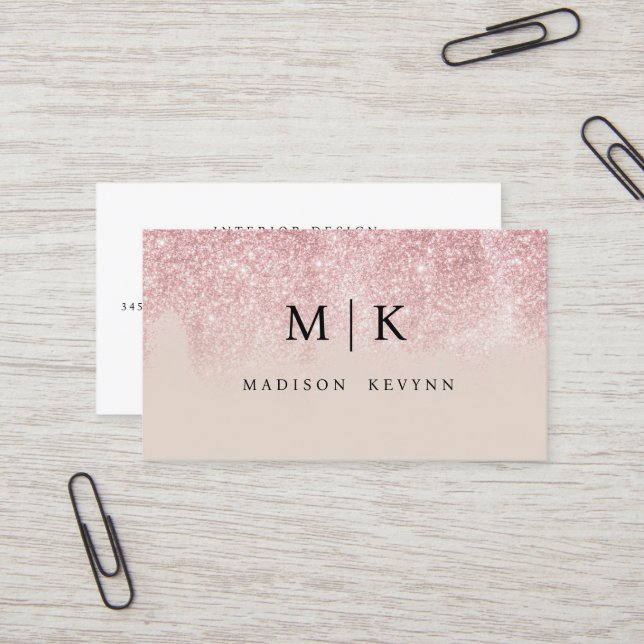 Trendy Rose Gold Glitter Modern Minimalist Simple  Business Card (Front/Back In Situ)