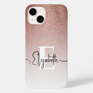Trendy Rose Gold Glitter Monogram Script Name Case-Mate iPhone 14 Case