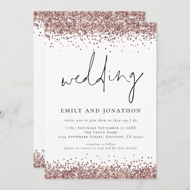 Trendy Rose Gold Glitter QR Code Wedding Invitation (Front/Back)