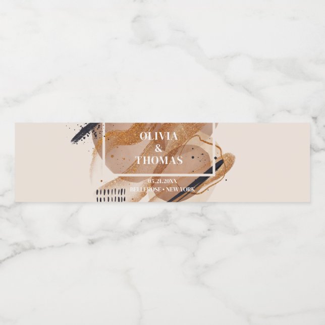 Trendy rose gold glitter terracotta abstract bold water bottle label (Single Label)