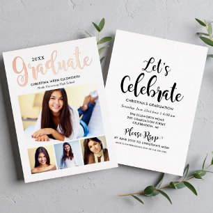 Trendy Rose Gold Graduate Multi Photo Party