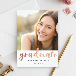 Trendy Rose Gold Graduation Party Photo Invitation