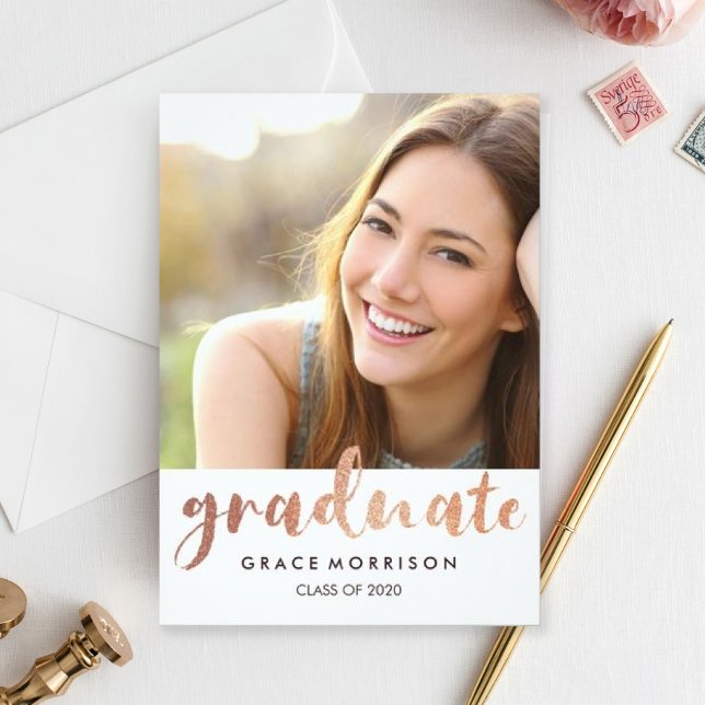 Trendy Rose Gold Graduation Party Photo Invitation (Creator Uploaded)