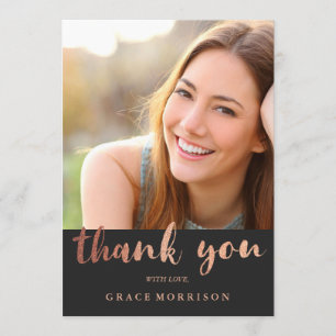 Trendy Rose Gold Graduation Photo Thank You Card