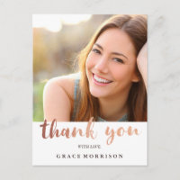 Trendy Rose Gold  Graduation Photo Thank You