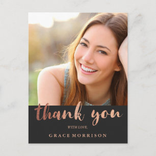 Trendy Rose Gold  Graduation Photo Thank You Postcard