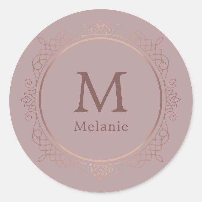 Trendy Rose Gold Monogram Elegant Template Classic Round Sticker (Front)