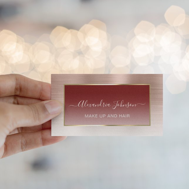 Trendy Rose Gold Ombre Makeup Artist Hair Business Calling Card (Trendy Rose Gold Ombre Makeup Artist Hair Business Calling Card)