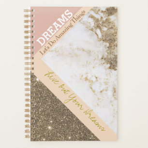 Trendy Rose Gold Pink Faux Marble Dreams Planner