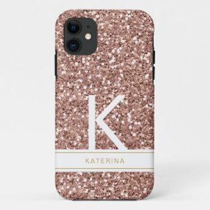 Trendy Rose Gold Pink Glitter Modern Monogram Name Case-Mate iPhone Case