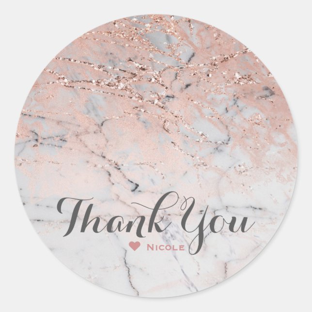 Trendy Rose Gold Pink Modern Marble Glam Party Classic Round Sticker (Front)