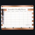Trendy Rose Gold Stripes Monthly Planner Calendar Dry Erase Board With Key Ring Holder<br><div class="desc">Trendy Rose Gold Foil Stripes with white, personalised Text, name, or business information. Elegant chic and stylish. Simple minimal design - Photography Studio, Hair Salon, Shop Boutique, etc Personal or Business Custom Monthly personal or business planner calendar! ~ Check my shop to see the entire Office suite for this design!...</div>