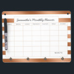 Trendy Rose Gold Stripes Monthly Planner Calendar Dry Erase Board With Key Ring Holder<br><div class="desc">Trendy Rose Gold Foil Stripes with white, personalised Text, name, or business information. Elegant chic and stylish. Simple minimal design - Photography Studio, Hair Salon, Shop Boutique, etc Personal or Business Custom Monthly personal or business planner calendar! ~ Check my shop to see the entire Office suite for this design!...</div>