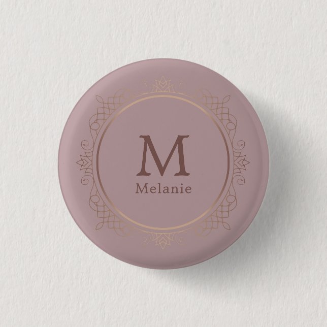 Trendy Rose Gold Template Monogram Elegant 3 Cm Round Badge (Front)