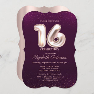 Trendy Rose Gold,Violet Sweet 16  Invitation