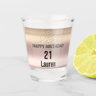Trendy Rose Pink Gold Metallic Drips 21st Birthday Shot Glass