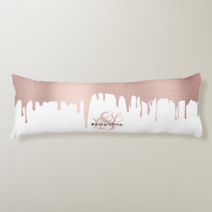 Trendy Rose Pink Gold Metallic Drips Monogram Body Cushion