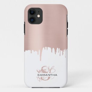 Trendy Rose Pink Gold Metallic Drips Monogram Case-Mate iPhone Case